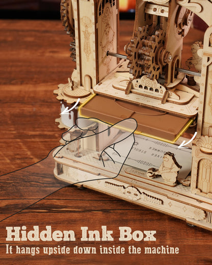 ROBOTIME Printing Press Wooden Puzzle, 3D Puzzles for Adults and Teens, Mechanical Wooden Model to Build, Unique Toy House Warming Birthday for Women/Men
