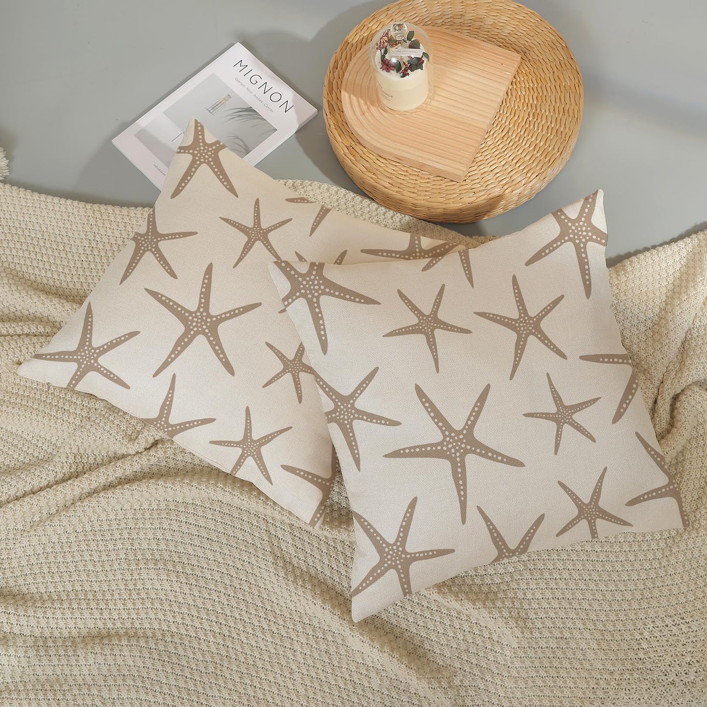 JEFERSO Brown Tan Starfish Pillow Covers 16x16 Set of 2 Coastal Throw Pillows Summer Nautical Ocean Beach Theme Decorative Pillowcase Outdoor Farmhouse Linen Decor Cushion Case for Couch Home Bedroom