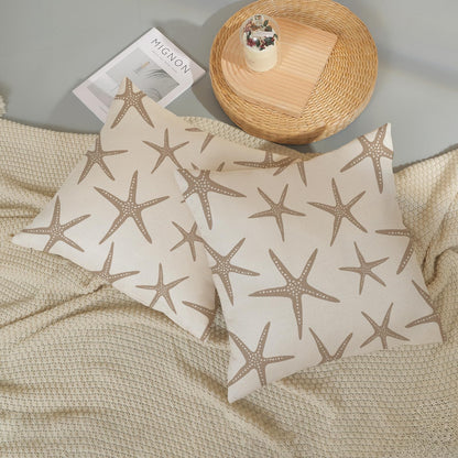 JEFERSO Brown Tan Starfish Pillow Covers 16x16 Set of 2 Coastal Throw Pillows Summer Nautical Ocean Beach Theme Decorative Pillowcase Outdoor Farmhouse Linen Decor Cushion Case for Couch Home Bedroom