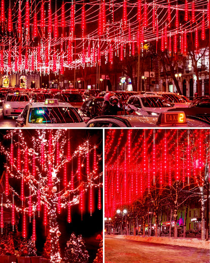 Blingstar Meteor Shower Lights Outdoor 10 Tubes 16 Inch 360 LED Christmas Waterproof Falling Rain Plug-in Dripping Icicle for Tree Porch Roof Yard Xmas Halloween Decoration, Red