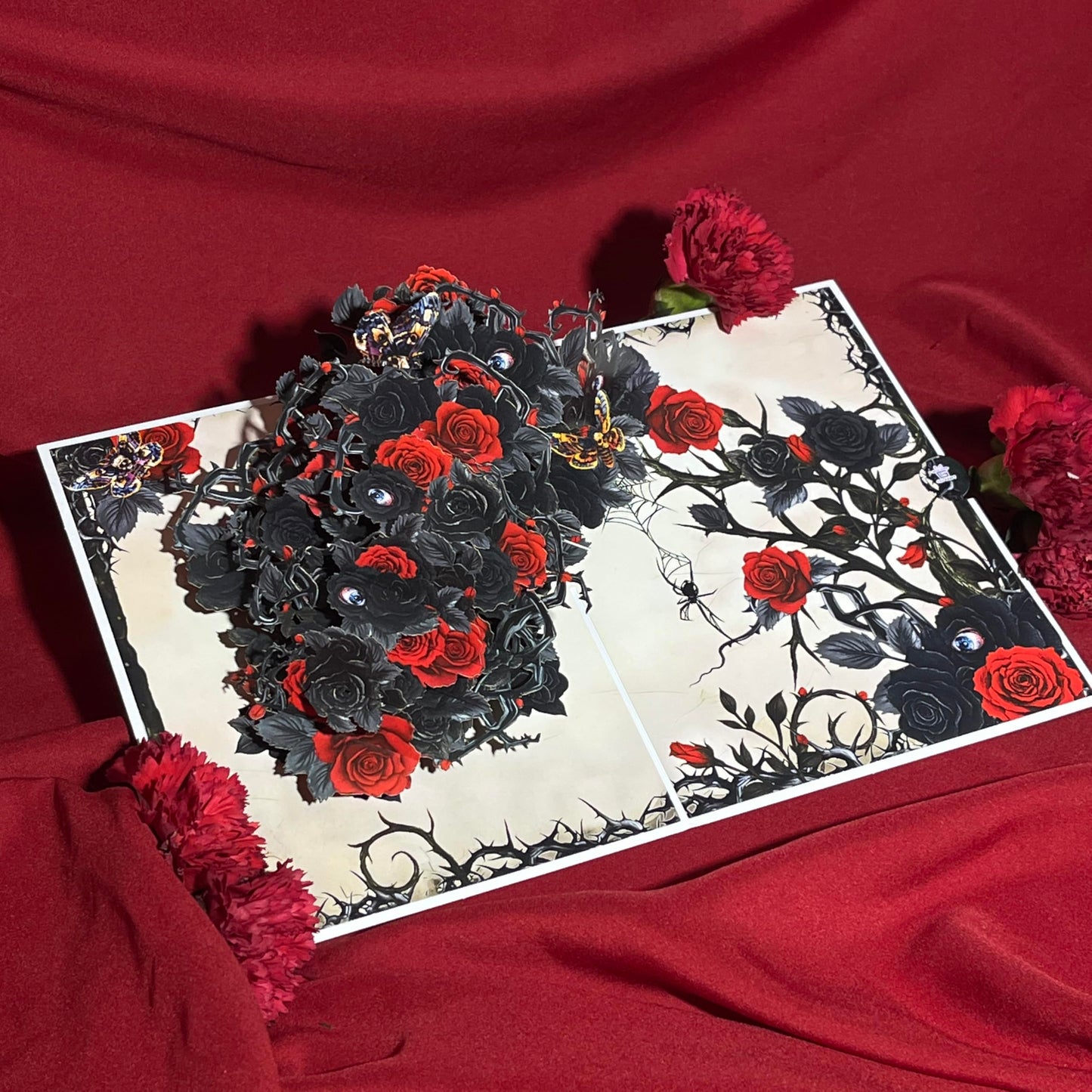 4BO Craft Gothic Black Rose 3D Greeting Card, Halloween Pop Up Card, Happy Halloween Birthday Card, Spooky Anniversary Cards for Wife Women, Goth Valentines Card