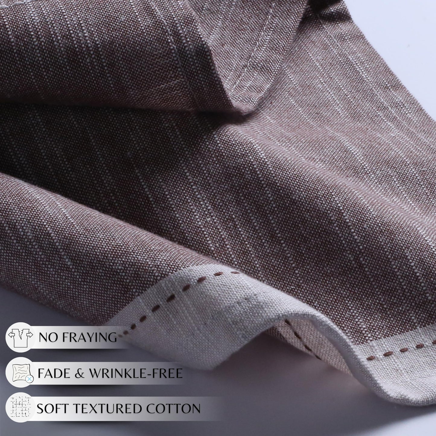 Ramanta Home Cloth Napkins Set of 4 Textured Cotton Brown 18x18 - Premium Contrast Border Easter Dinner Napkins for Spring Basket Decor Farmhouse Wedding, Soft Washable Table Linen for Everyday Use