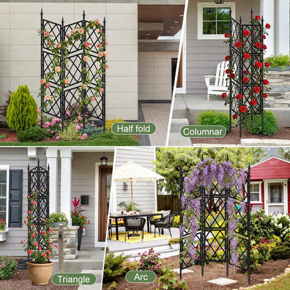 5.25FT Garden Trellis for Climbing Plants Outdoor, Black Iron Pipe Support Fence,Metal Wall Lattice Climbing Frame for Potted Plants Indoor for Ivy Vines Vegetable Flower, Patio, Lawn, Yard, Backyard