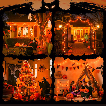 JMEXSUSS 4 Pack 50 LED Battery Operated String Lights Orange, Each 16.5ft Halloween String Lights with Timer, 8 Modes Orange Halloween Light Indoor Outdoor for Garland Party Fall Decoration