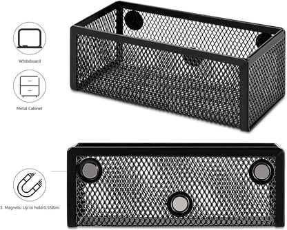 Amazon Basics Magnetic storage Bins, Office Caddy Storage, Black, Pack of 3, 6" x 2.5" x 2.2"