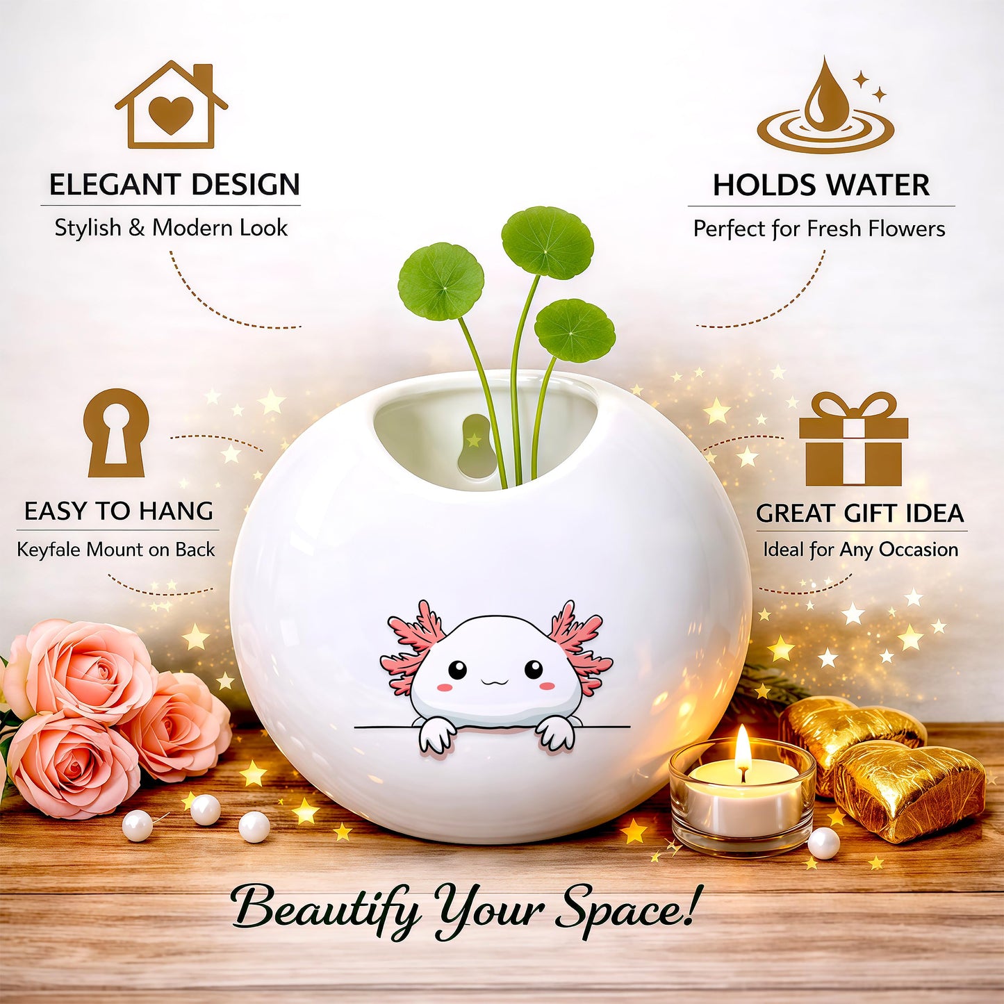 BJDAMAI Axolotl Small Wall Planters for Indoor Outdoor Pots Ceramic, Gifts for Women Teens Girls Kids, Axolotl Lovers Themed Gifts Decor Stuff Things Items!