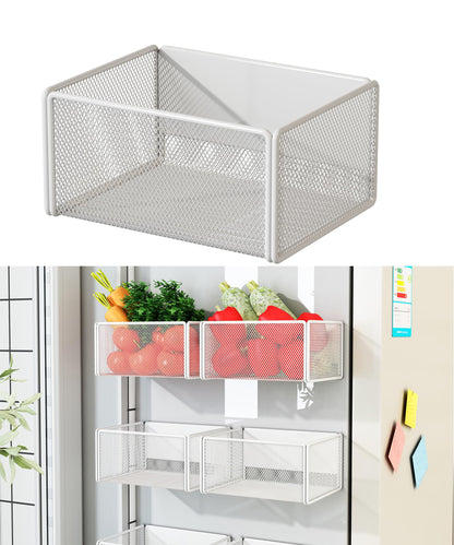 LIFEFAN Magnetic Basket Organizer Holder for Fridge Magnetic Storage Bin Box Containers for Refrigerator Whiteboard Classroom (Small, White)