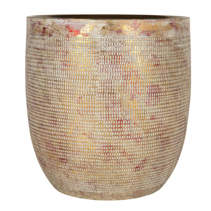 Creative Co-Op Embossed Textured Stoneware Planter, Metallic Gold