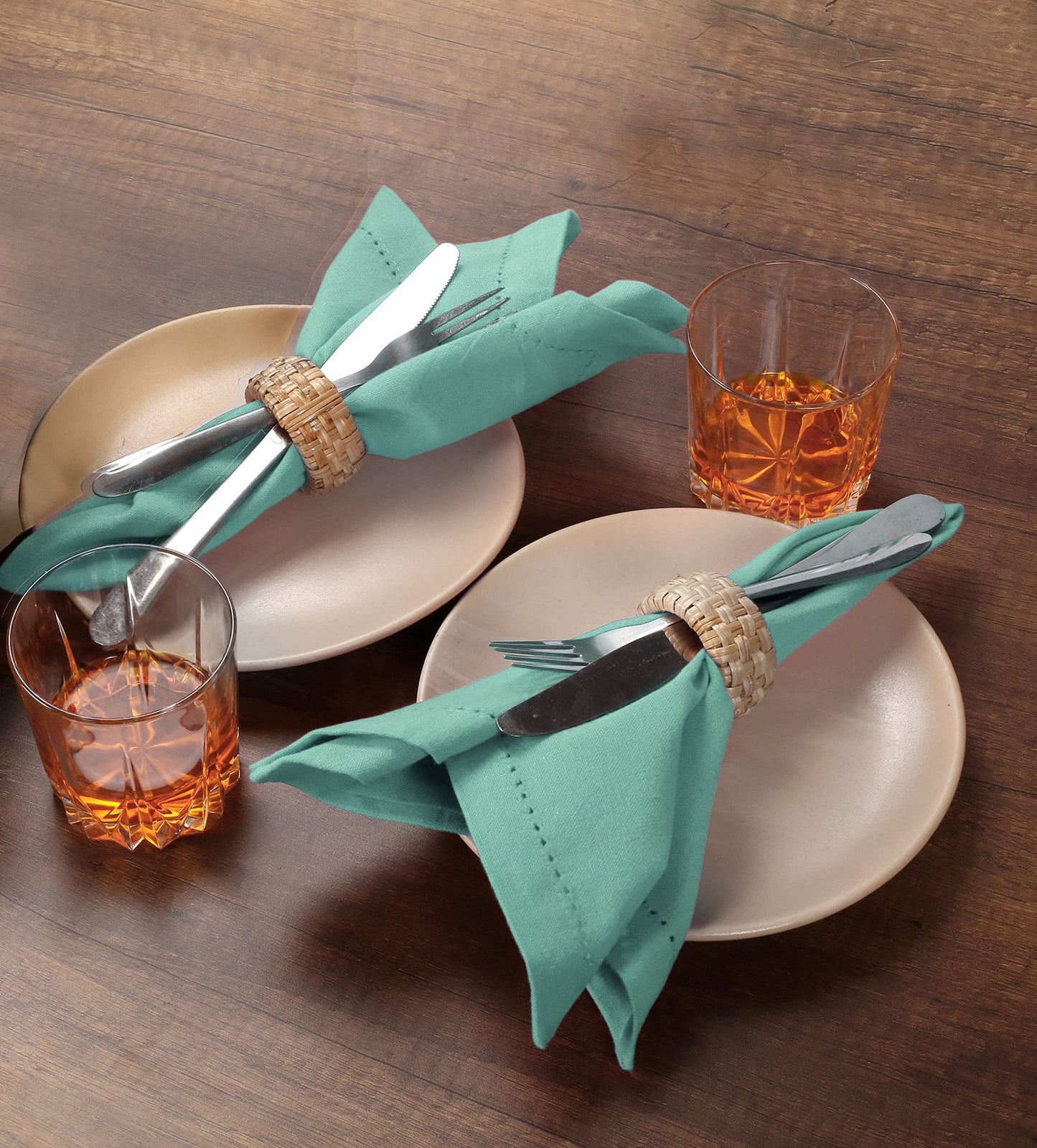 Cotton Cloth Dinner Napkins Set of 12 - Hemstitched 18x18 Inch Decorative Soft Durable Washable Reusable Perfect for Dining Table Décor Farmhouse Easter Christmas Party Wedding & Everyday Use - Aqua