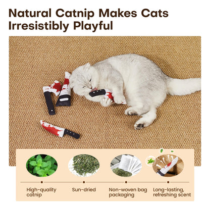 Potaroma 4Pcs Cat Toys, Horror Knife-Shaped Kitten Catnip Crinkly Sound Toys, Indoor Exercise for All Cat Breeds 6.5 Inches