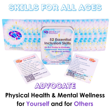 Mind Brain Emotion 52 Essential Inclusion Skills - A to Z Guide to Kindness, Compassion, Respect for Diversity and Disabilities - Educational Cards and Health Advocate to Teach Kids Empathy