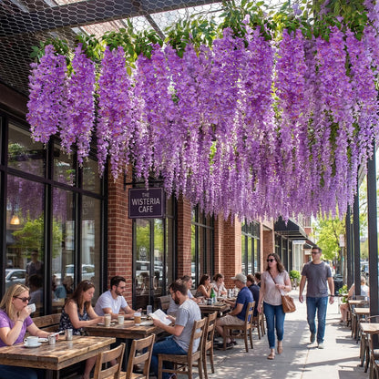 Giegxin 26 Pcs 3D Wisteria Tree for Classroom Room Ceiling Wall Decor Bulletin Board Large Wisteria Garland with 5 Metal Mesh Panel Artificial Fake Hanging Flower Wedding Backdrop(Purple)