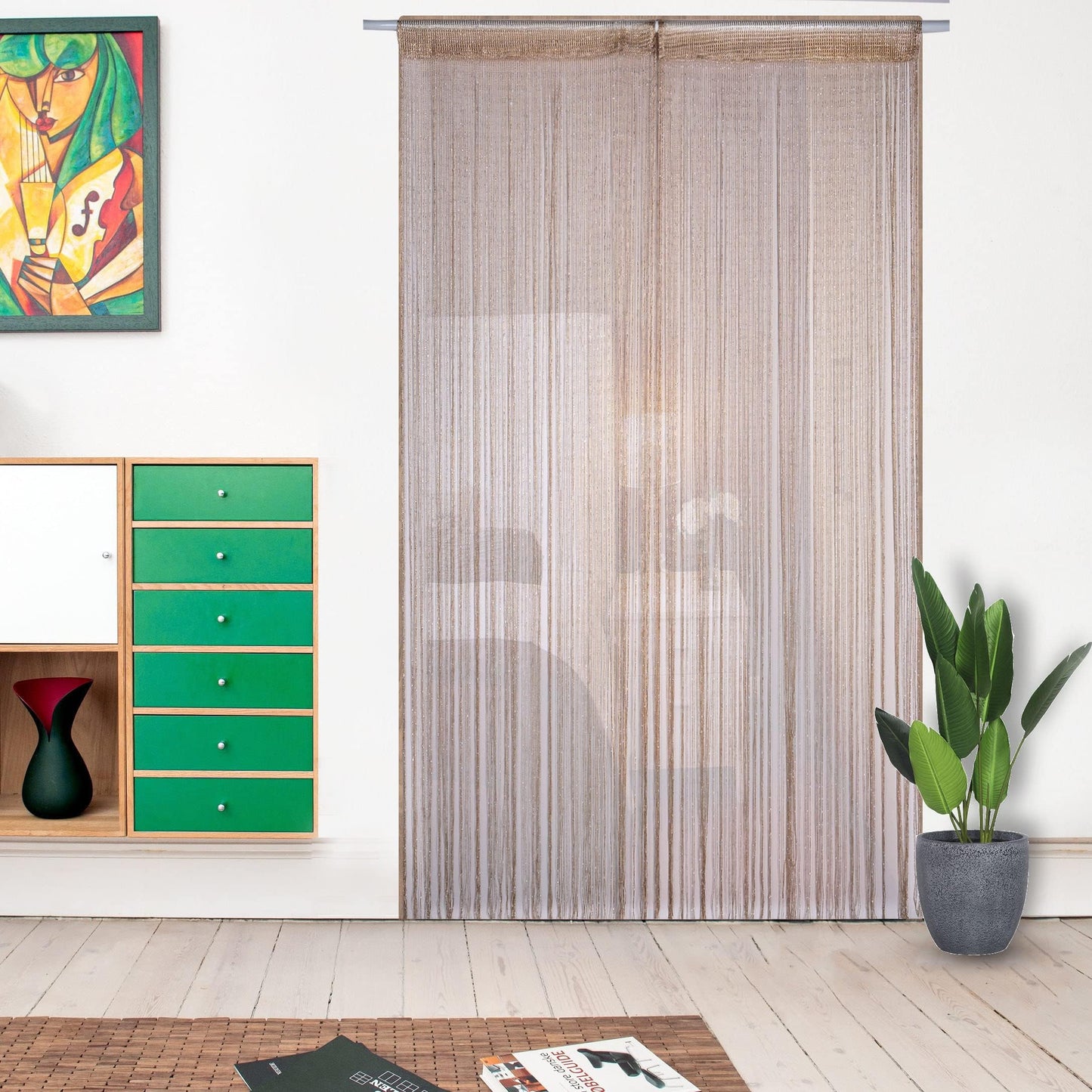 Vagasi 2 Pack 39 x 79 Inch String Curtains for Doorways Room Divider Curtains Hippie Room Decor Hanging Beaded Curtains for Bedroom Closet Door, Champagne