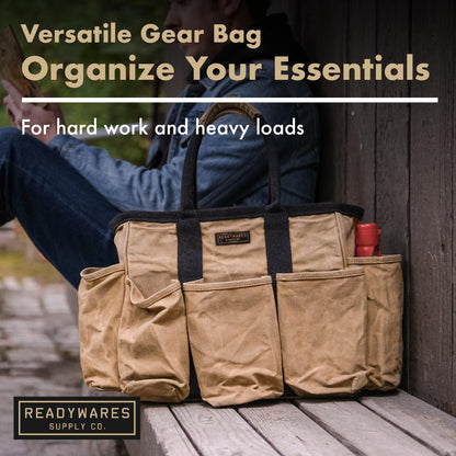 Readywares 14" Waxed Canvas Supply Bag/Garden Tool Tote/Cleaning Organizer/Mobile Bar/Versatile Storage Tote With Pockets/Utility Bag with Heavy Duty Handles