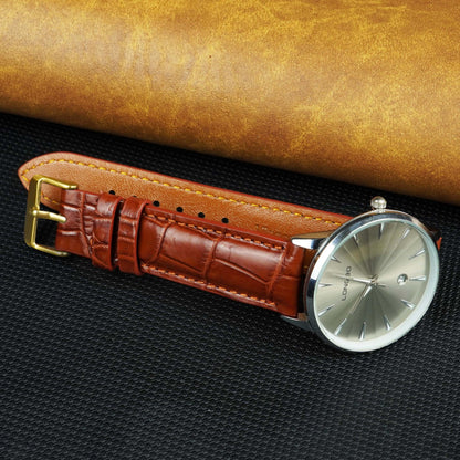 Premium 18mm Light Brown Watch Band for Men, Handcraft Leather Watch Strap, Easy Install Strap Gold Stainless Buckle Present Gift Husband Boyfriend Son Christmas Fathers Day Birthday DH06G18MM