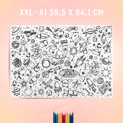 PACKLIST® Giant Space Coloring Poster for Kids – XXL Jumbo Outer Space Theme Wall Art with Planets & Rockets | Huge Educational Craft & Group Activity