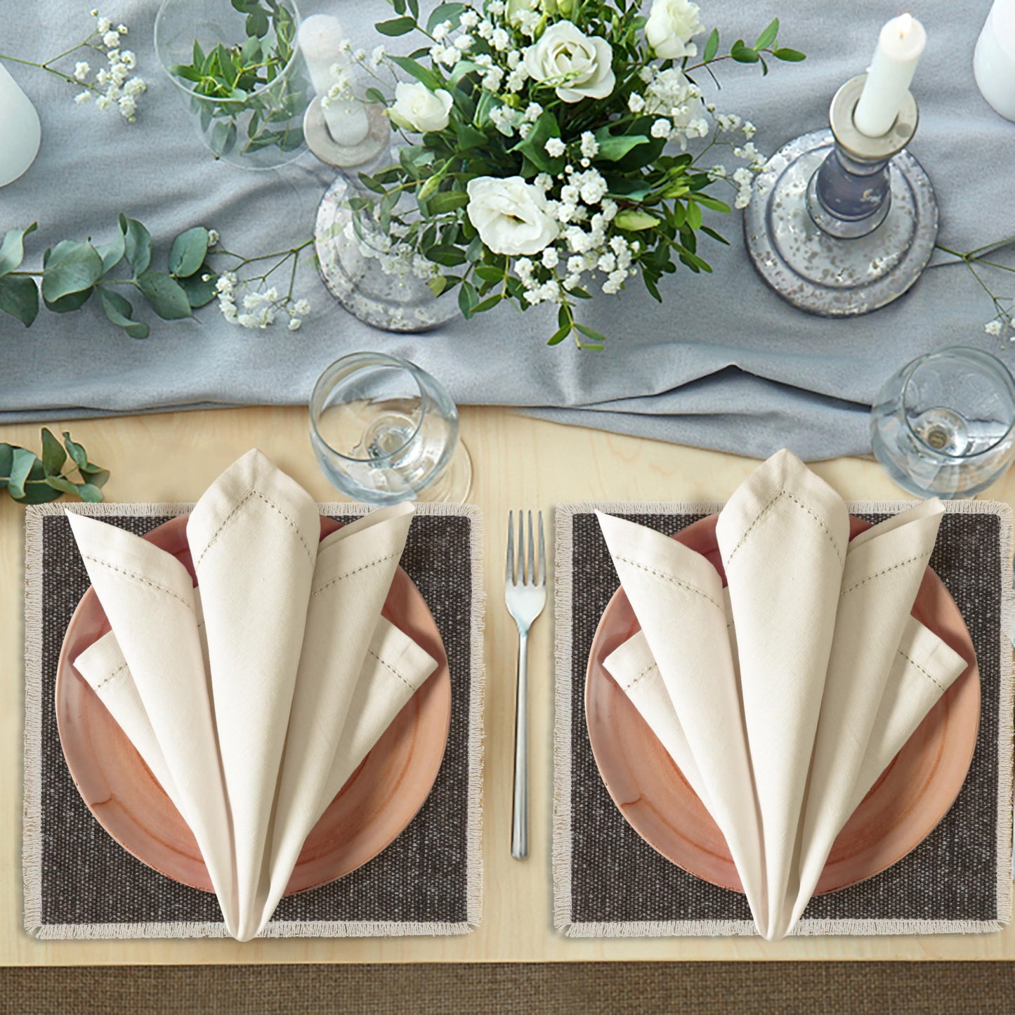 Hausattire Cloth Dinner Napkin Flax Fall Hemstitched Mitered Corner 20x20 Inch Natural Easter Basket Decor Soft Durable Table Linen Napkins Ideal, Cocktail Parties