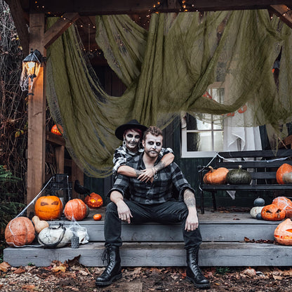 RunNico 400" x 71" Halloween Creepy Cloth - Halloween Spooky Fabric Cloth - Scary Gauze Blood Creepy Clothes for Haunted House Halloweens Party Yard Wall Doorway Outdoors Decoration
