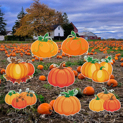 Arosche Fall Yard Signs with Stakes 8pcs Happy Fall Thanksgiving Decorations Outdoor Orange Pumpkins Harvest Garden Wall Porch Signs Seasonal Holiday Party Supplies Lawn Yard Decorations