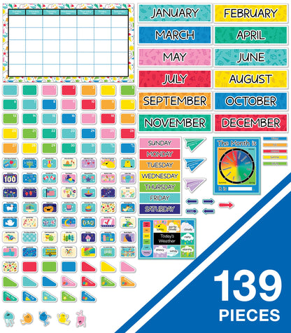 Carson Dellosa Happy Place 139 pc Set Calendar, Monthly Headers, Birthday, Holidays, Numbers Cover Ups, Seasons, Weather, and Days of The Week Chart for Classroom, Bulletin Board, Wall Decor