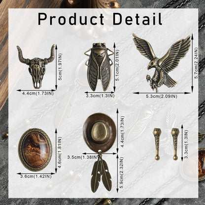 Wrlcorly 5Pcs Bolo Tie for Men Western Cowboy Leather Necktie Handmade Tiger Eye Cicada Turquoise Cow Skull Flower Eagle Halloween Costume Accessories