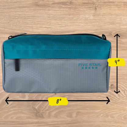 Five Star Pencil Pouch 9-Pocket Zipper Storage Organizer Case for Office Supplies Earbuds Chargers Cables Makeup, Grey/Teal (505600D)