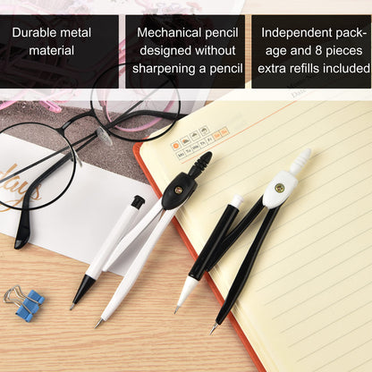 50 Packs Basic Geometry Compass In Bulk,Mechanical Pencil Desiged with Etra Lead,Student Drawing Tools Compass Math Compass Set (black and white)