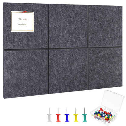 Large Cork Board 28" x 19", 6 Pack Felt Bulletin Board with Pushpins, Cork Boards Alternative with Self-Adhesive Strips, Felt Wall Tiles Pin Boards for Walls Office Home School Decor-Dark Gray
