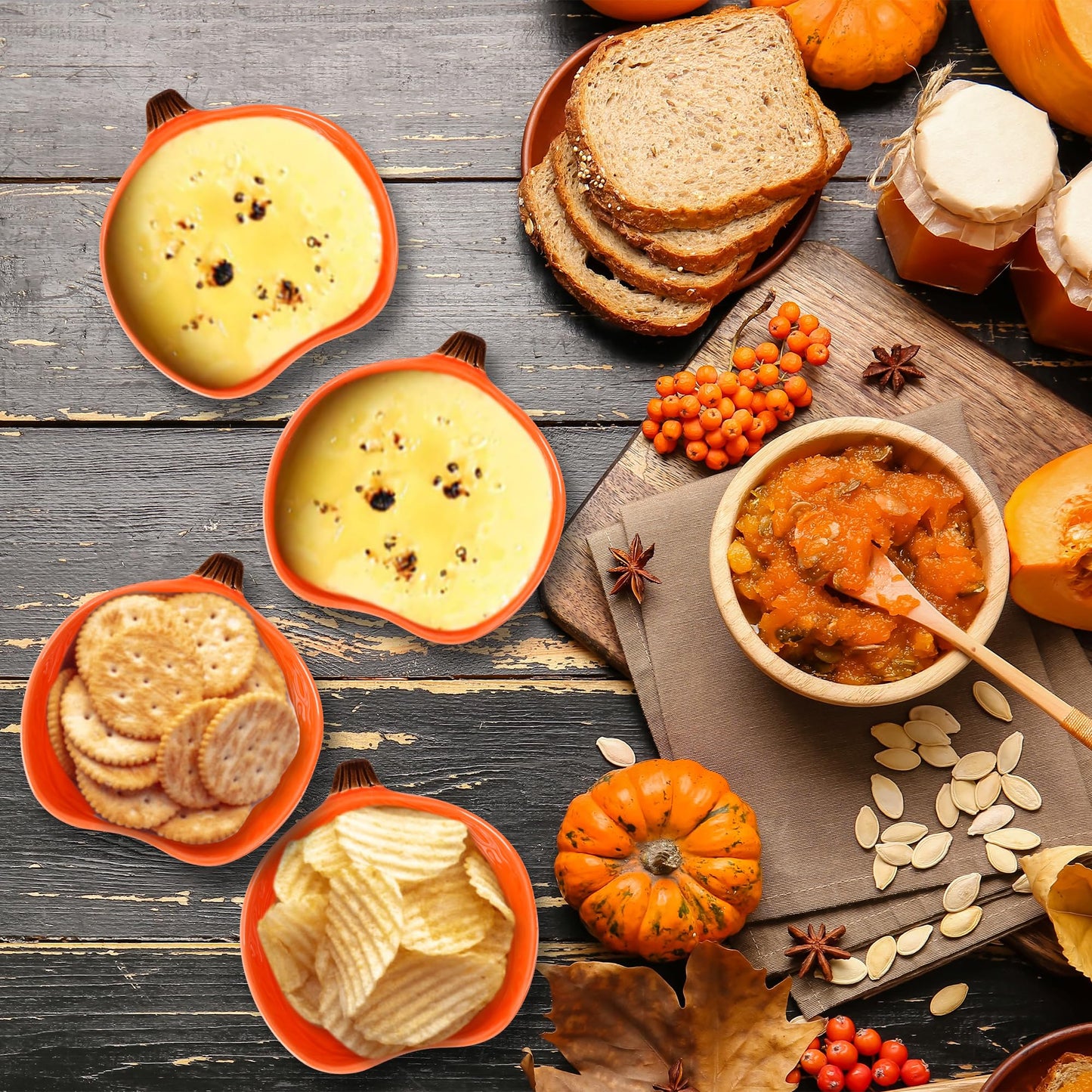 Kolewo4ever 12 Pieces Pumpkin Ramekins Thanksgiving Ramekins Ceramic Bowls Pumpkin Bowl 6 oz Oven Safe Ramekin for Thanksgiving Bowl Dip, Sauce, Condiments,Snack