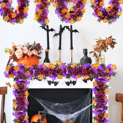 66 Ft Halloween Tinsel Garland, Purple Black Orange Glitter Tinsel Garlands with Pumpkin Bat Spider Metallic Twist Hanging Streamers Decoration for Halloween Party Home Indoor Outdoor Decor Supply