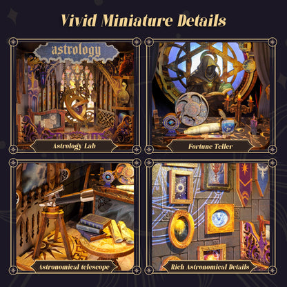 FUNPOLA 3D Wood Puzzle Book Nook Kit, Astrology Star Map Bookshelf Insert with LED Lights, DIY Celestial Miniature Bookend Décor for Display, Unique Craft Gift for Adults and Teens (Astrology)