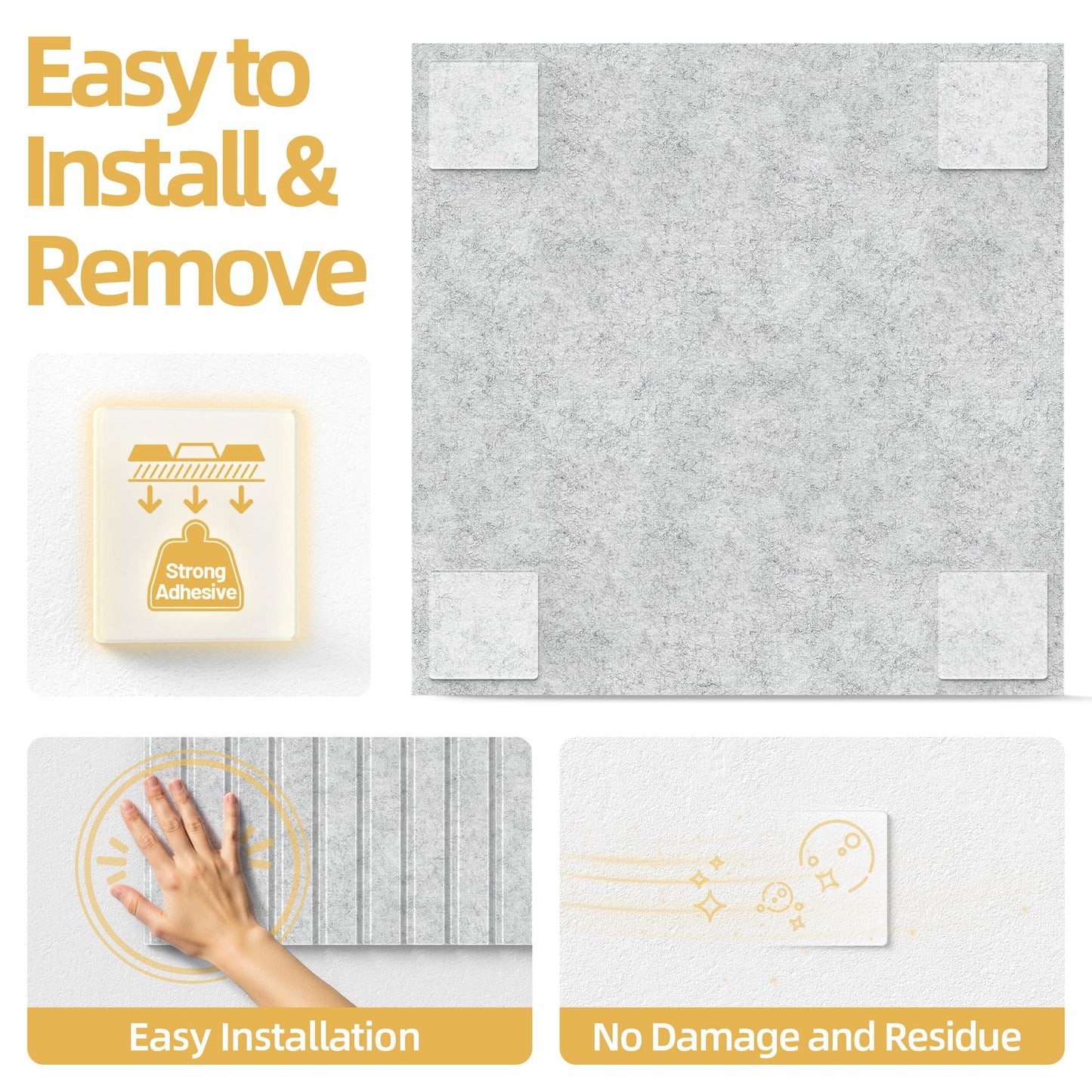 Large Cork Board for Wall 36" x 48" Gray Bulletin Board with Safe Removable Adhesive Squares for Pictures Photos, Alternative CorkBoard Felt Pin Boards Tiles for Office Classroom Wall Decor - 12 Pack