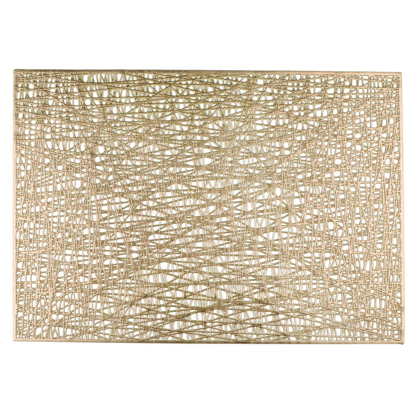 Snowkingdom Gold Placemats Set of 4, Golden Vinyl Rectangle Metallic Wipeable Place mats, Washable Easy Clean Non Slip Stain Resistant Hollow Kitchen Dining Table Mats for Wedding Party Decoration