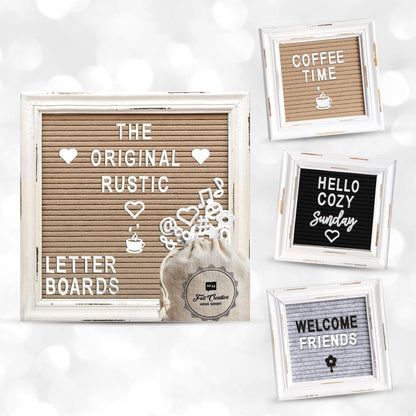 Letterboards + Mini Letterboards Bundle - Cappuccino 10x10 Felt Letter Board with Stand & 6x6 Mini Letter Boards Set of 3 – Farmhouse Baby Announcement & Back to School Changeable Message Board Bundle