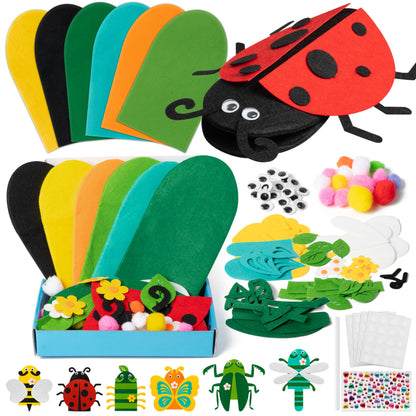 WATINC 6Pcs Hand Puppet Making Kit, Art Craft Felt Sock Puppet Toys, Creative DIY Make Your Own Pompoms Wiggle Googly Eyes Storytelling Role Play Party Supplies Gift for Girls Boys (Insect)