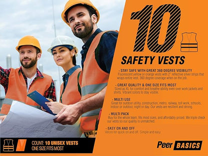PeerBasics Safety Vests Bulk Pack - Reflective High Visibility, Men Women, Mesh (as1, numeric, numeric_10, regular, regular, Orange)