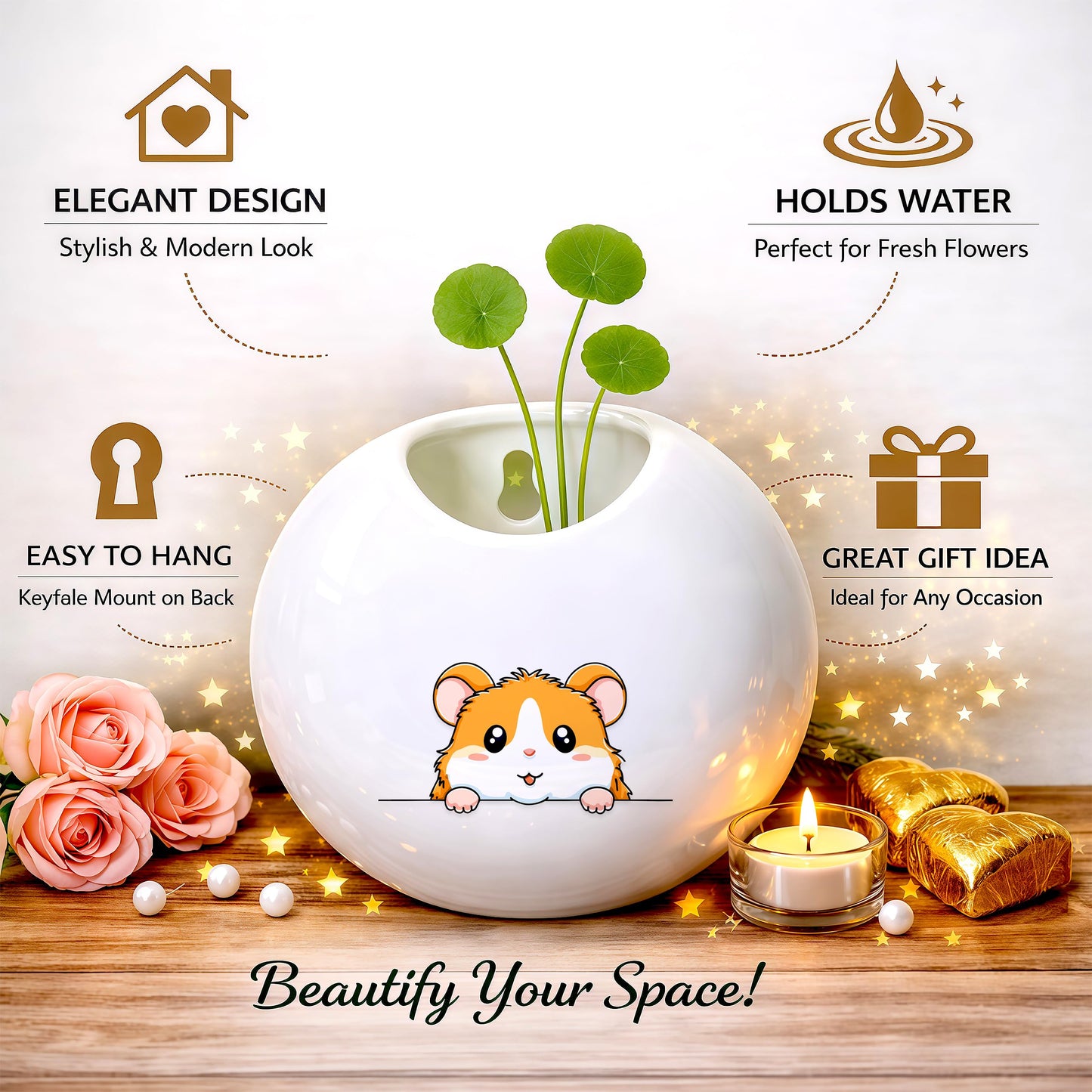 BJDAMAI Hamster Small Wall Planters for Indoor Outdoor Pots Ceramic, Gifts for Women Teens Girls Kids, Hamster Lovers Themed Gifts Decor Stuff Things Items!