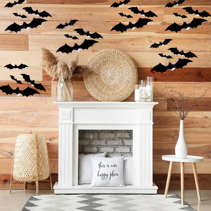 Dazzle Bright 36 Pcs LED Halloween 3D Bats Decorations Wall Stickers, 4 Different Size Removable PVC Wall Sticker for Indoor Home Window Decor Party Supplies