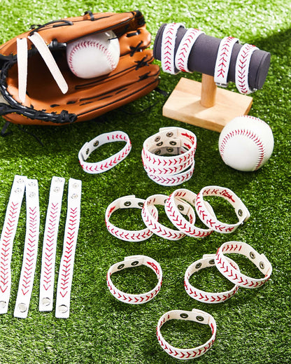 Retrowavy Genuine Leather Baseball Bracelet Baseball Party Favors Gifts Sport Wristbands Team Theme Birthday Gift for Teens(20 Pcs)