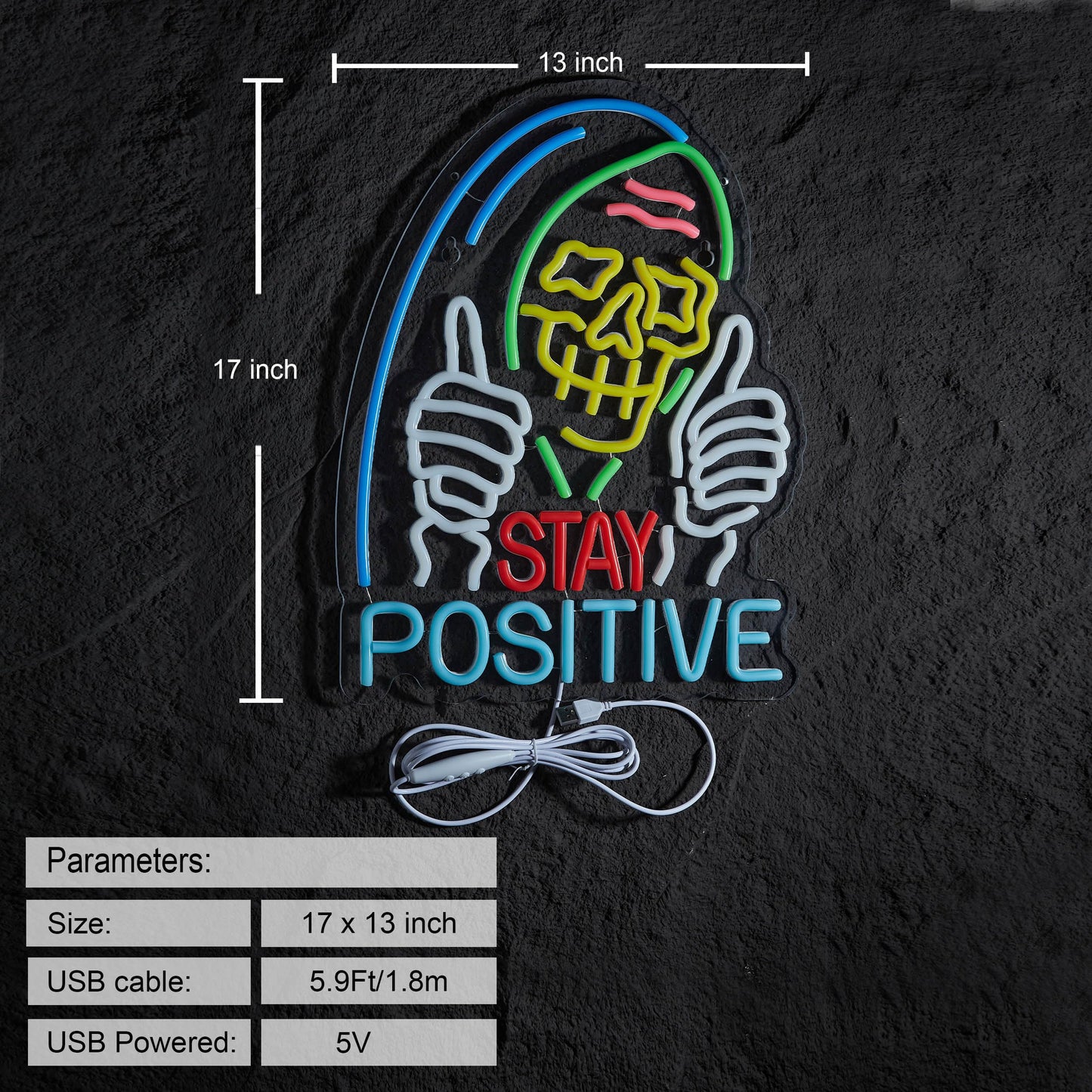 Stay Positive Skull Neon Sign for Wall Décor Dimmable USB LED Neon Light for Home Living Room Bedroom Halloween Decor Gifts
