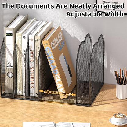 FANXIYQ Black 7-Section File Folder Organizer for Desk – Metal Vertical File Holder, Desktop File Organizer Vertical Stand, Letter/A4 Folder Rack, Upright File Sorter, Office Paper Organizer