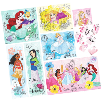 Spin Master Games, Disney Princess Puzzles, 7-Pack, Jigsaw Kids Puzzles, 12, 16, & 24 Pieces, Featuring Ariel, Tiana, Rapunzel, Pocahontas, Storage Tray, for Ages 4 & Up