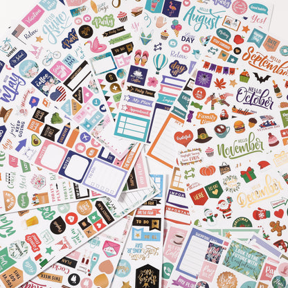 Planner Stickers - Monthly Planner Stickers and Accessories 25 Pages 1500 + Stunning Functional and Colorful Designs, Calendar Sticker Includes Festival Theme Journal Sticker