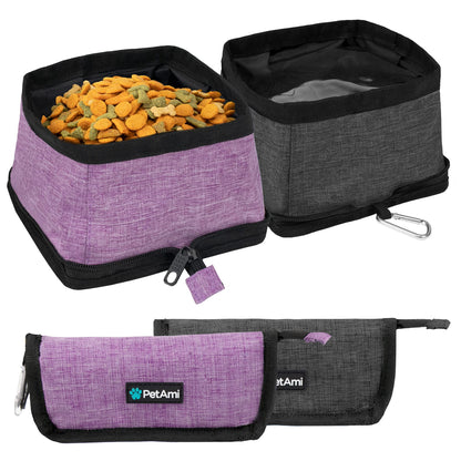 PetAmi Collapsible Dog Bowls 2 Pack, Food and Water Bowls Travel Set, Portable Pet Dish No Spill, Foldable Lightweight BPA Free Leakproof Bowls, Camping Hiking Walking Outdoor Gear Accessories, Black