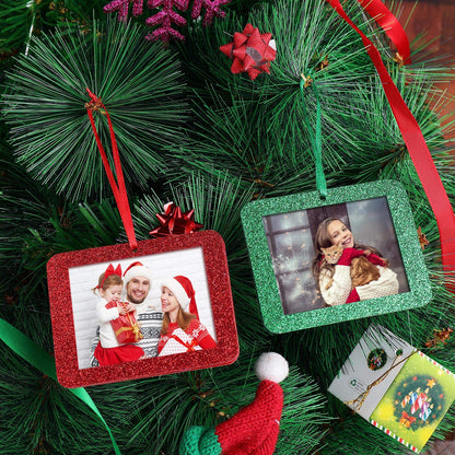 Jetec 36 Pieces Christmas Photo Ornament Frames Mini Felt Glitter Hanging Photo Frame Small Holiday Frames Christmas Tree Decoration for Present Christmas Tree Picture Frames (Red, Green)