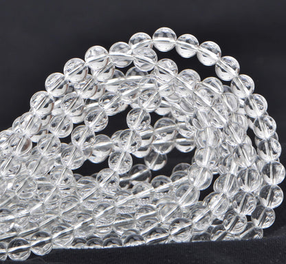 80Pcs Natural Crystal Beads Stone Gemstone Round Loose Energy Healing Beads with Free Crystal Stretch Cord for Jewelry Making (Clear Crystal, 10mm)