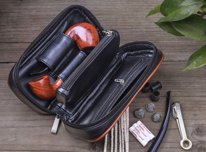 Free Boy PU Leather Tobacco Pipe Pouch,Wooden Smoking Pipe Pouch/Bag Holder 2 Pipes and other Accessories(Does not Contain Pipe and Accessories)