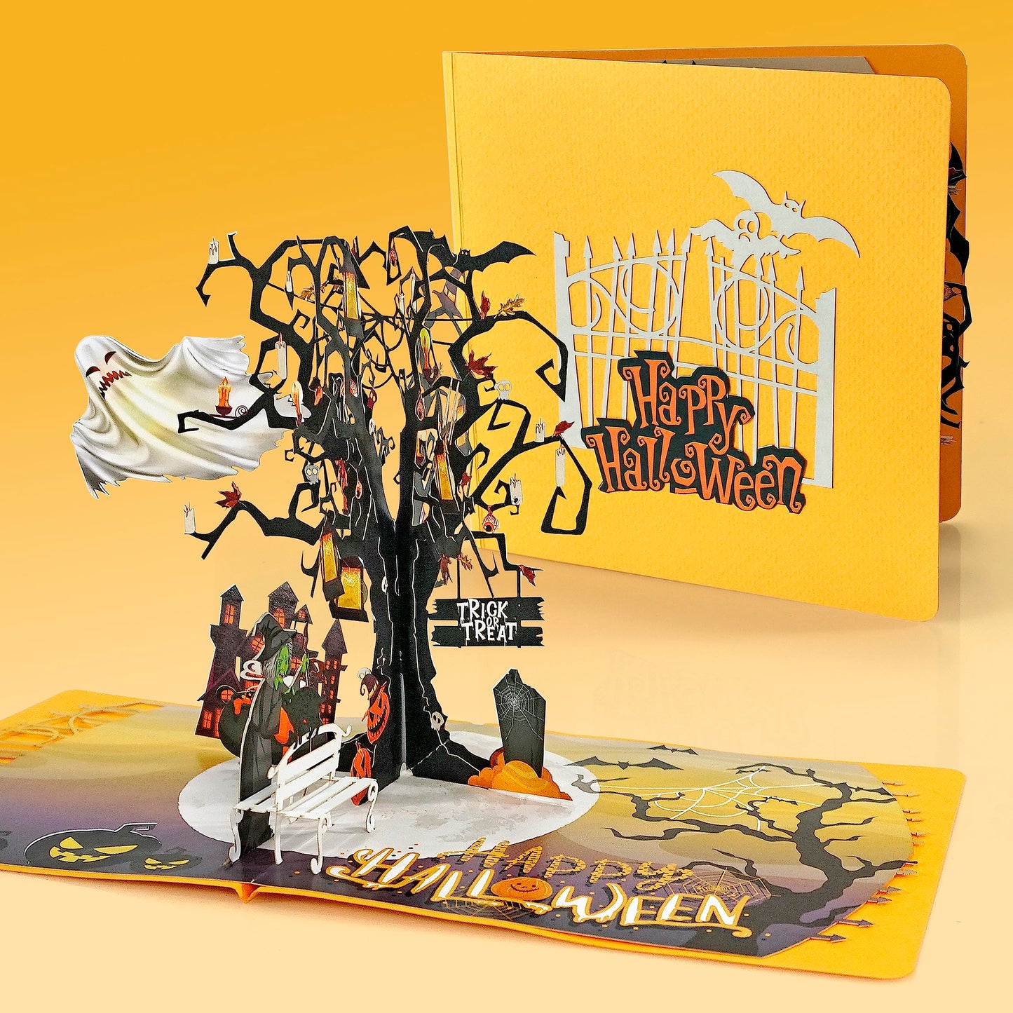 CUTPOPUP Halloween Card Pop Up, Trick or Treat, 3D Birthday Greeting Halloween Card (Ghost Tree)