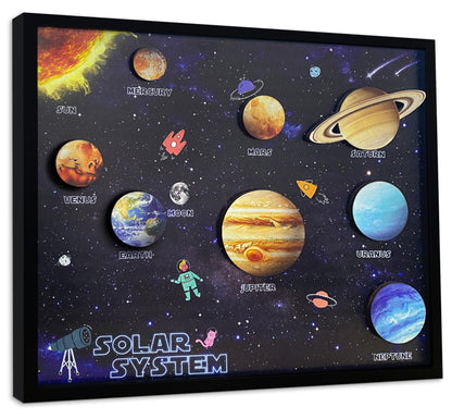 flinelife Wooden Solar System Wall Art Decor, 12x10, Perfect for Homeschool Classroom, Nursery, Kids Playroom Decor