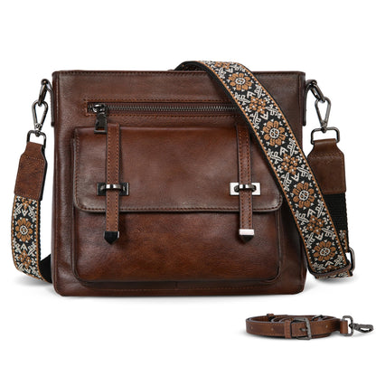 Iswee Soft Leather Crossbody Bags for Women Shoulder Handbags Multi Pocket Travel Purse with Adjustable Strap Medium Size (Coffee)
